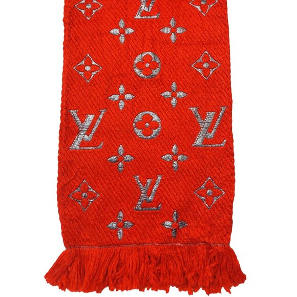 LOUIS VUITTON LV Vintage Shine Red & Silver Monogram Scarf VWT - Picture 6 of 12